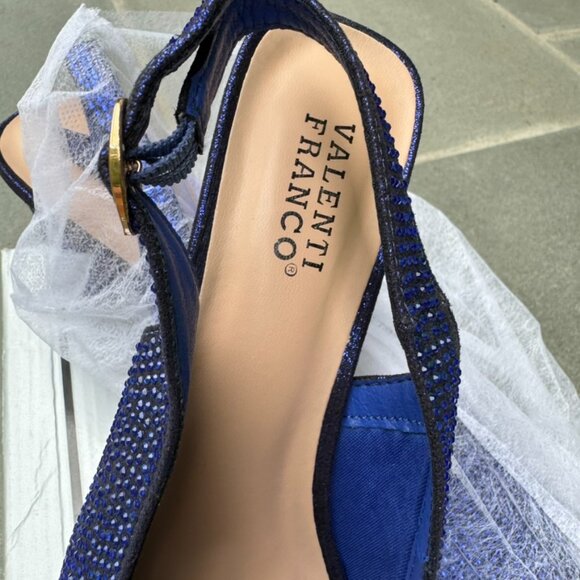 Valenti Franco Rhinestone Blue Pointed Toe Slingback Evening Shoes - Size 8.5M - Picture 2 of 7